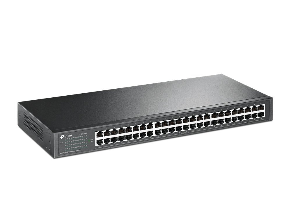 TP-Link 48-Puertos Rápido Ethernet Switch No Gestionable | Plug and Play | Montaje en Rack| Carcasa Metálica | Sin Ventilador| Vitalicia Limitada (TL-SF1048)