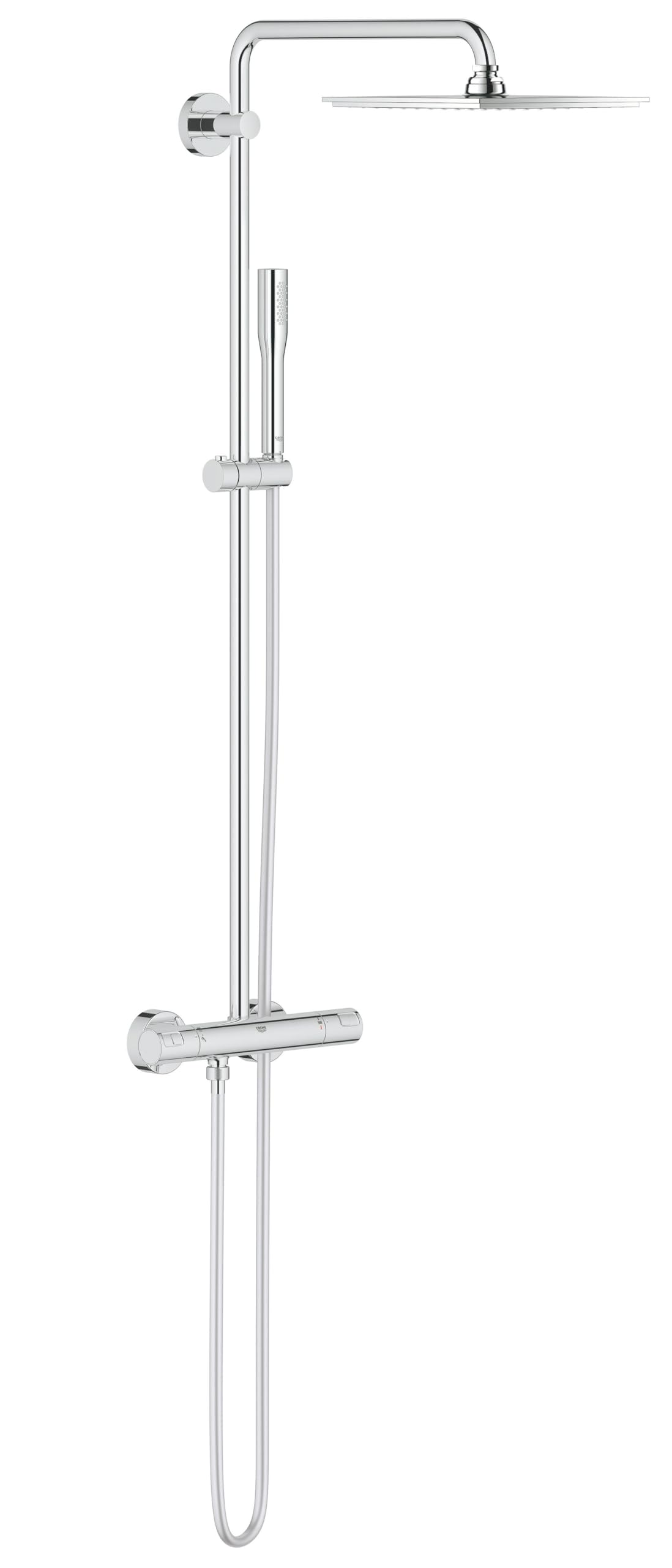 GROHE QuickFix Vitalio Joy XXL 230, Sistema ducha termostática con ducha mural 23cm, teleducha de stick, brazo de ducha 45cm y flexo 1.75 m, instalación con QuickSpanner incluída, cromo, 26365000