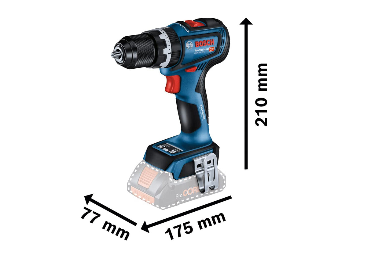 Bosch Professional 18V System GSB 18V-90 C - Taladro percutor a batería (64 Nm, 2100 rpm, conectable, sin batería, en caja)