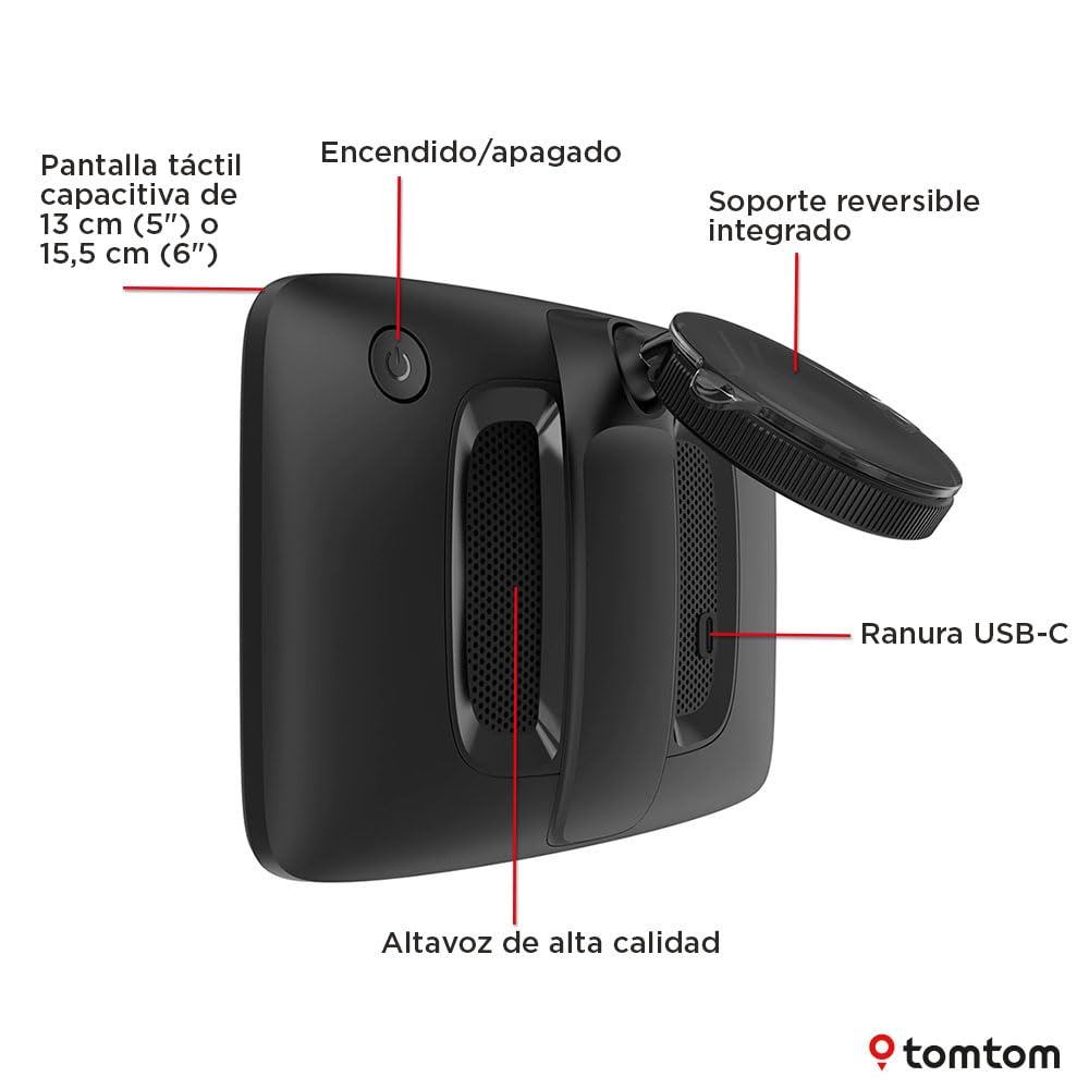 TomTom GPS Coche GO Classic Lite (6", información de tráfico y Alerta de radares, actualizaciones de mapas de Europa Mediante Wi-Fi y Soporte Reversible Integrado)