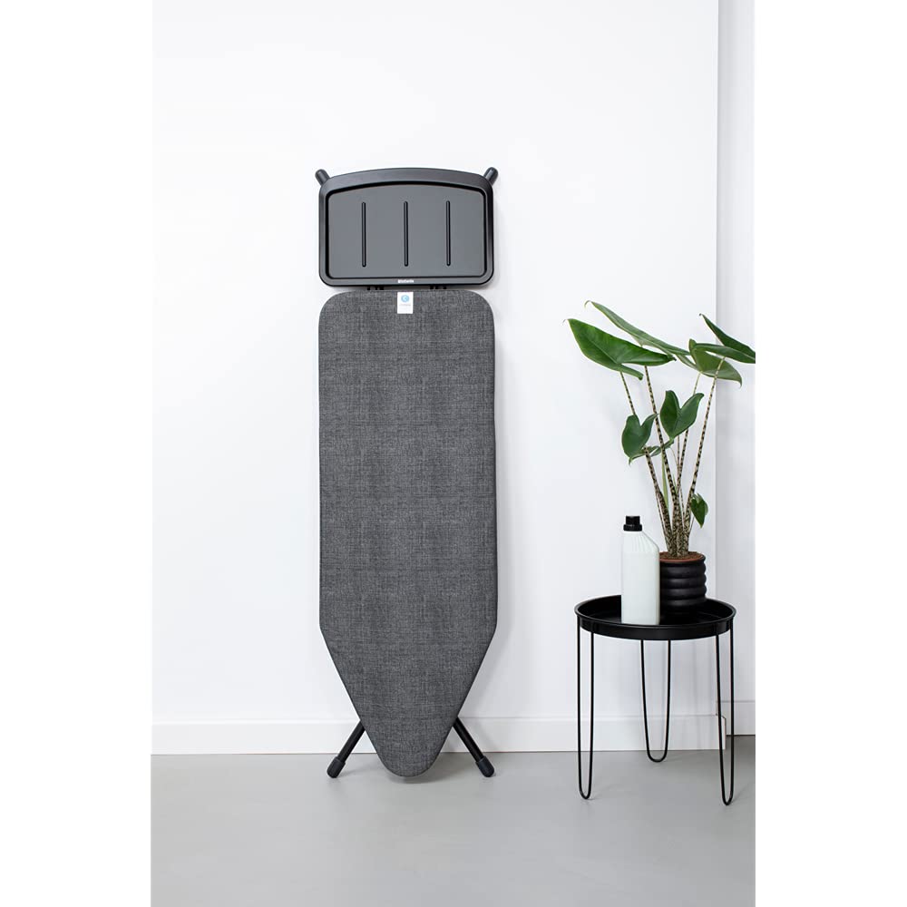 Brabantia - Mesa de Planchar C - con Soporte Sólido Unidad de Vapor - Universal Ajustable - para Diestros y Zurdos - No se Desliza y No Araña - Plegable - Denim Negro - 124x45 cm