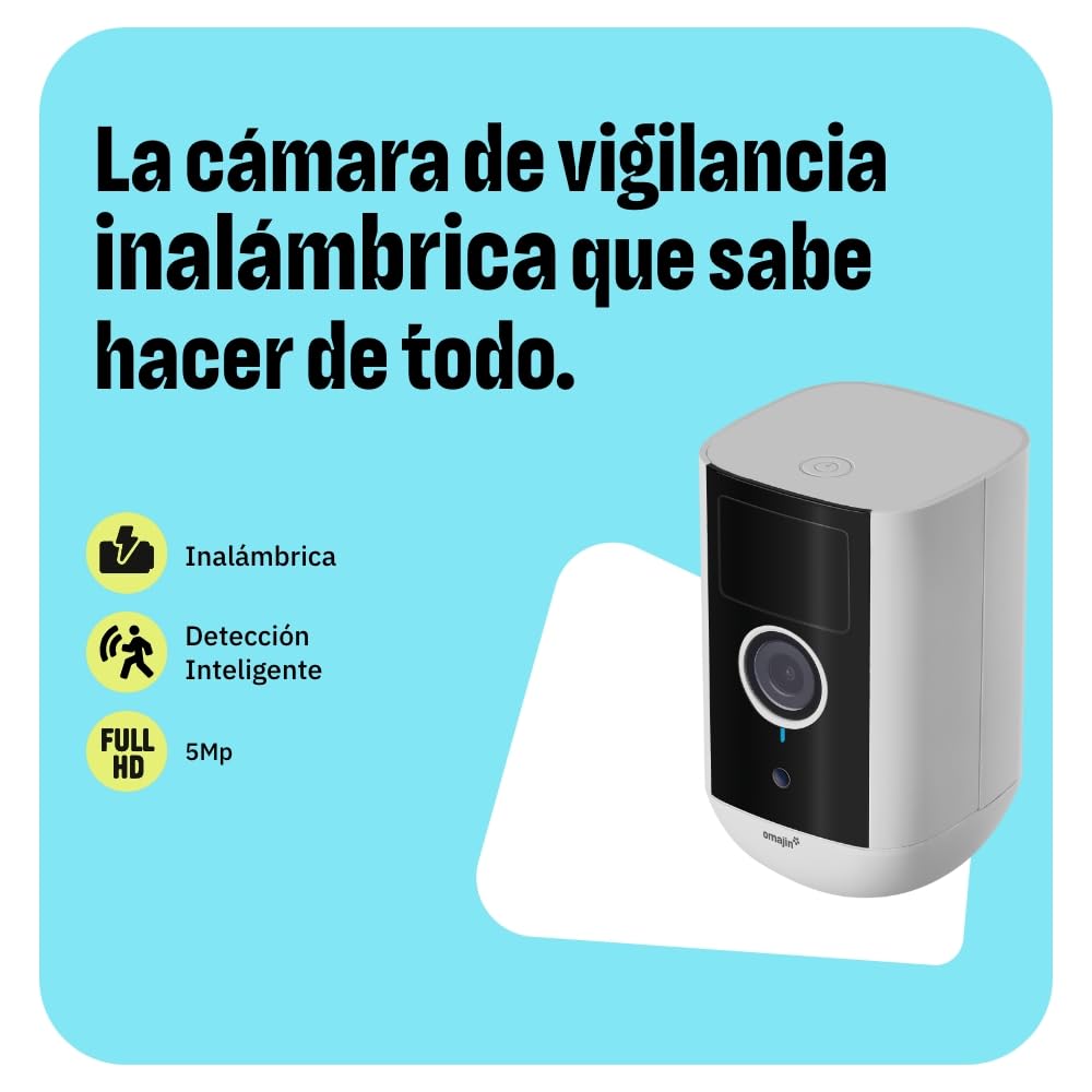 OMAJIN by Netatmo, Cámara Seguridad Interior Exterior 2K inalámbrica, Visión 140°, IP65 Waterproof, 64 SD/Cloud, Detección Humana/Movimiento, batería 9600mAh, Audio bidireccional, OWC-01