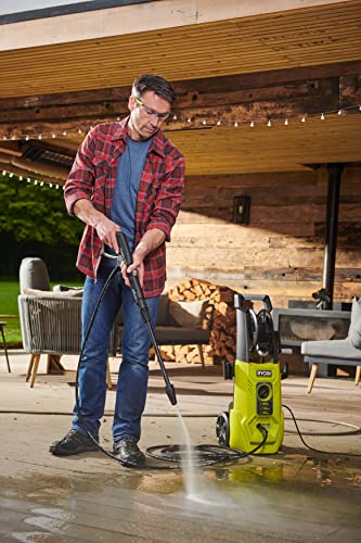RYOBI - Hidrolimpiadora de Alta Presión 1800W, 140 Bares, 420l/h - 2 Lanzas (Vario y Turbo) y 1 Cepillo Multisuperficie, Limpiador de Superficies Ø 25 cm - Depósito Detergente 0,9l - RY140PWA