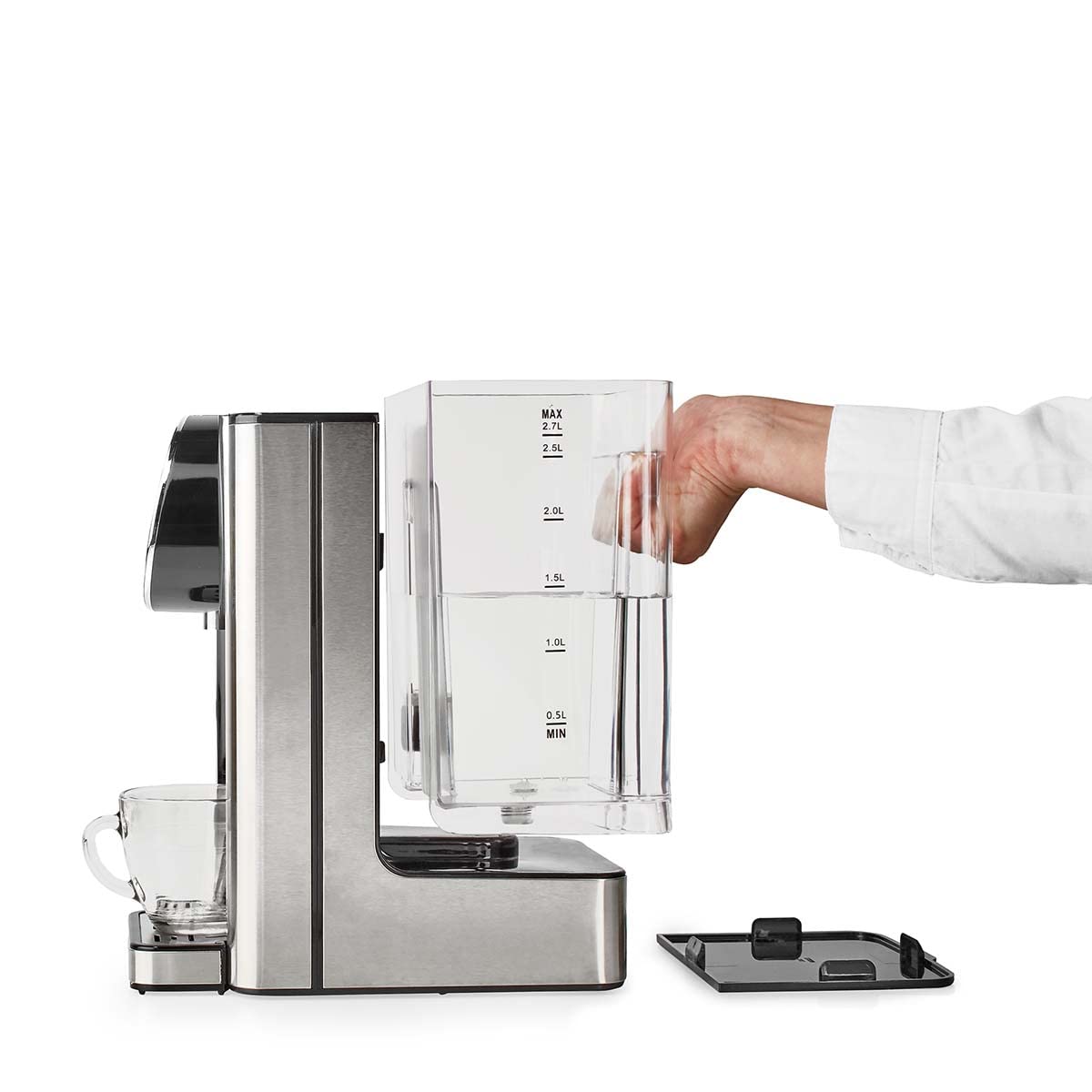 Nedis KAWD310FBK dispensador de agua caliente – depósito de 2,7 L – 2600 W de potencia – calentamiento rápido – control táctil – aluminio/negro