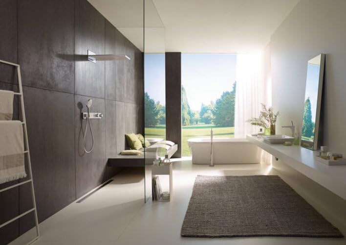 hansgrohe Rainmaker Select - rociador de ducha con conexión a pared, ducha fija rectangular (586 x 258 mm), cabezal de ducha lluvia 3 tipos de chorro para conexión pared, blanco/cromo, 24001400