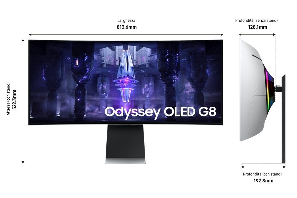 SAMSUNG LS34BG850SUXEN Monitor Gaming Curvo OLED Odyssey G8 de 34 Pulgadas, QHD Ultra Wide 1440p, 21:9