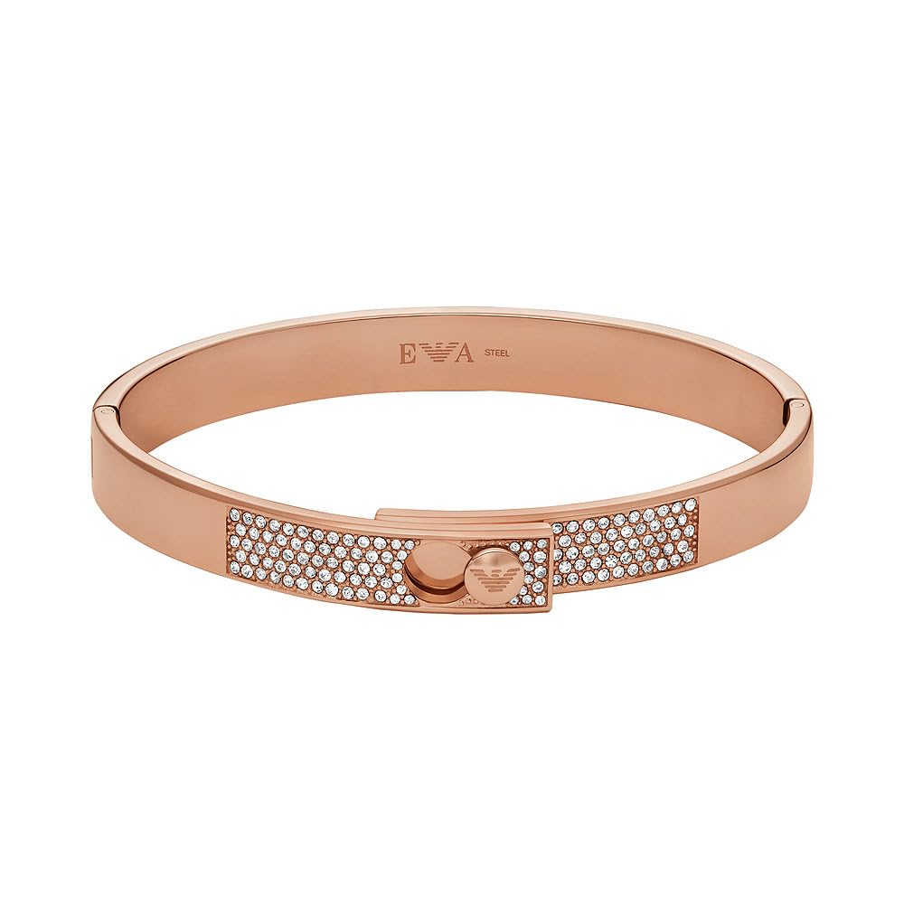 Emporio Armani Brazalete para mujer de Acero Inoxidable en tono oro rosa con cristales engastados, EGS3089221, Oro Rosa Brillante