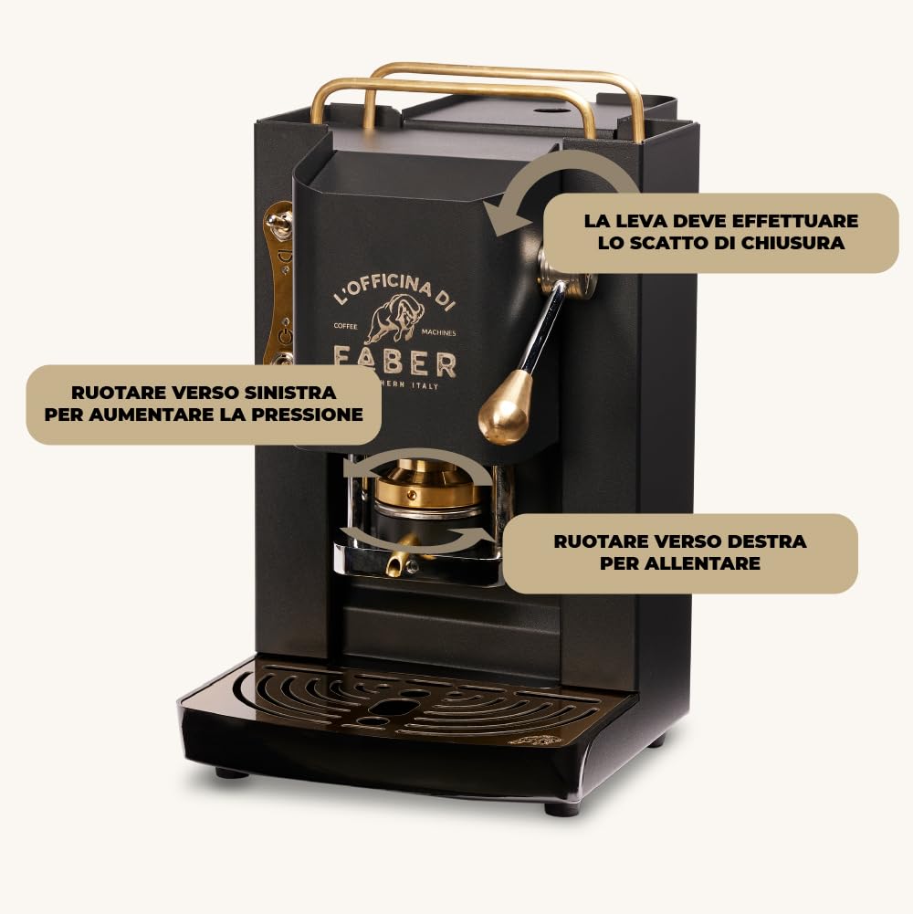 Máquina de café Faber Pro Total Deluxe acabados en latón a monodosis de papel Ese 44 mm