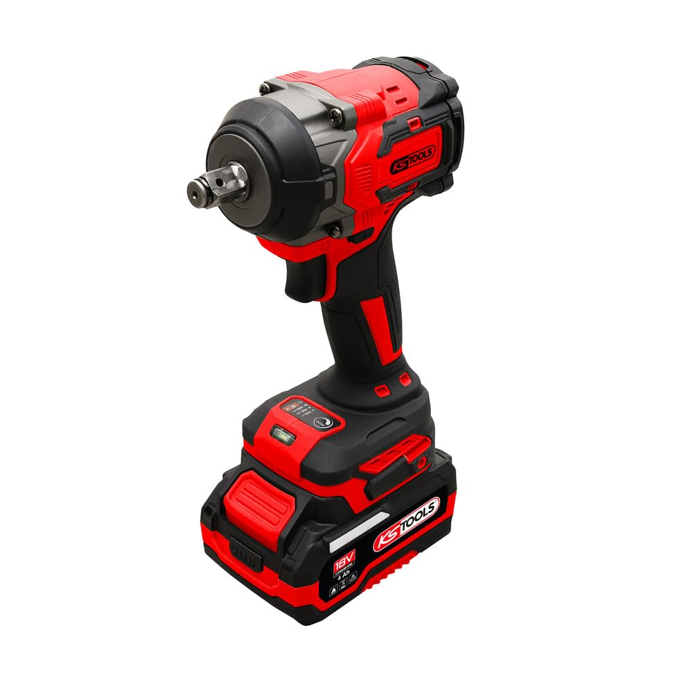 KS TOOLS 515.4710F - Llave de impacto (1/2", llave de impacto inalámbrica sin rosca, potencia 18 V, 850 Nm, 1,5 kg, sin batería, incluye 2 baterías de 4 Ah