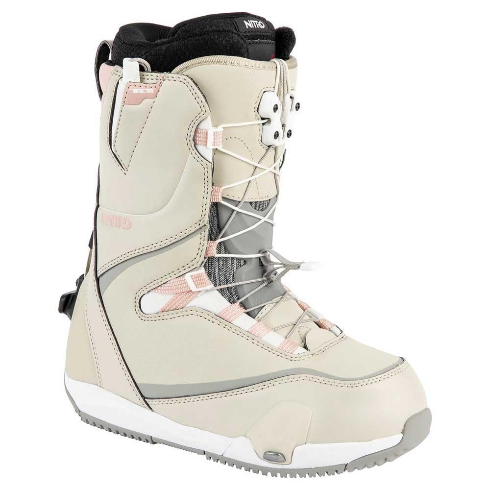 Nitro Cave TLS Step On All Mountain Freestyle Freeride Sistema de Cordones rápidos Barco de Snowboard, Mujeres, Arena Rosa, 23.5