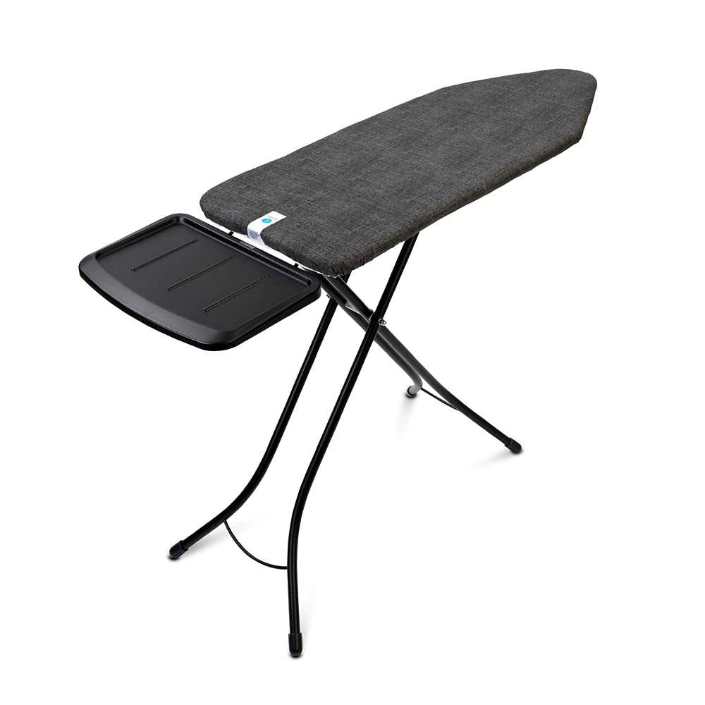 Brabantia - Mesa de Planchar C - con Soporte Sólido Unidad de Vapor - Universal Ajustable - para Diestros y Zurdos - No se Desliza y No Araña - Plegable - Denim Negro - 124x45 cm