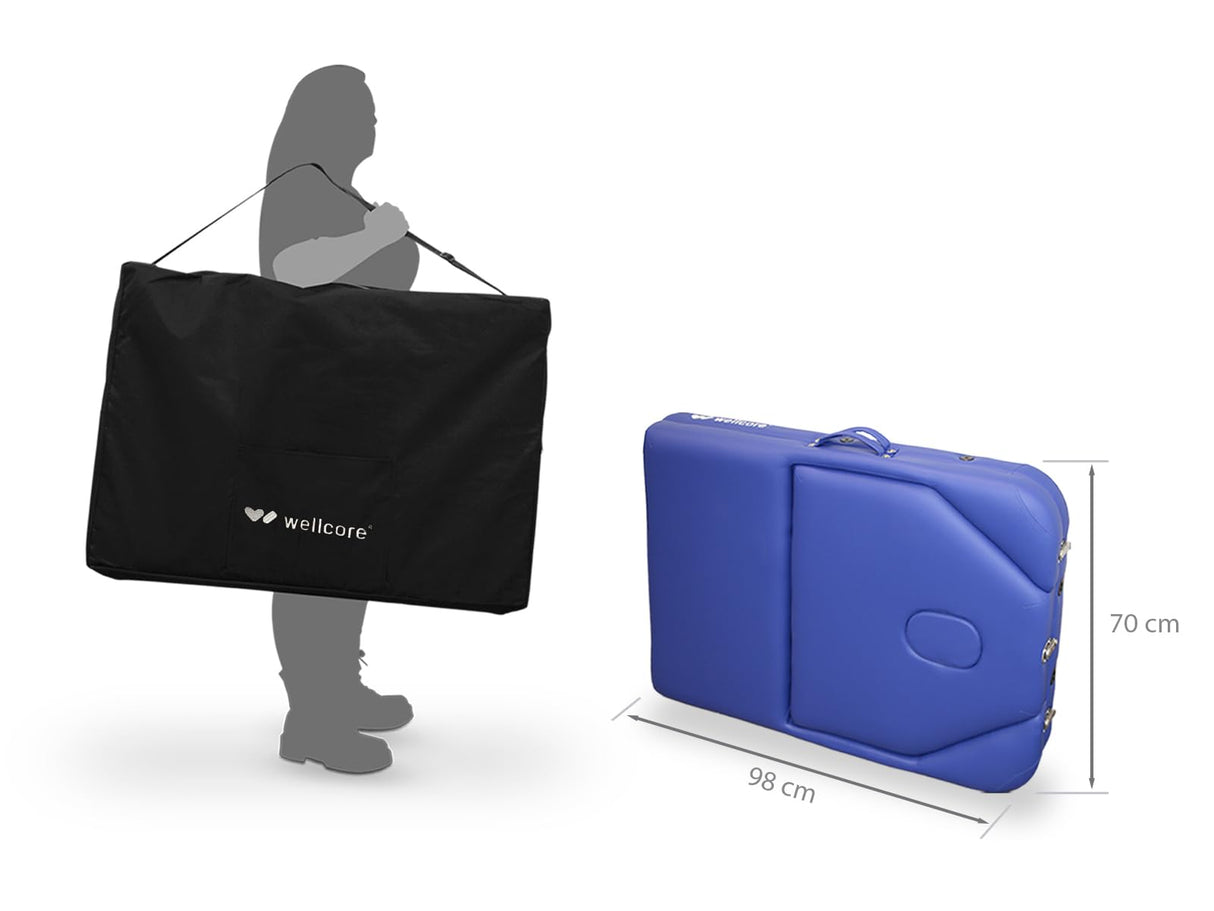 QUIRUMED Camilla de Masaje Plegable WELLCORE, con Respaldo abatible, Fabricada en Madera, Polipiel, 195 x 70 cm, Altura Regulable, Cabezal extraÃble, Agujero Facial, Color Negro, hasta 225 kg