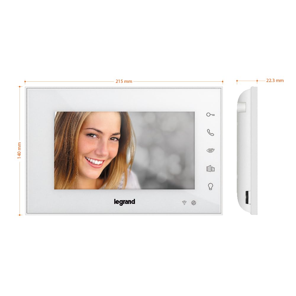 LEGRAND, Wifi 360915 - Kit de videoportero (conexión de 2 cables, monitor a color brillante de 7 pulgadas y cámara gran angular, conexión para smartphone, control p. App, 1/2 casa familiar, fuente de