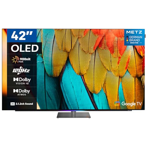 Metz Smart TV 42" 4K OLED, 42MOD9500Z 120Hz Google TV con Dolby Vision IQ, Dolby Atmos, Chameleon Extreme 3.0, HDR 10+, Sonido 2.1.2ch, Sensor de Movimiento Eye Care TV, DVB-T/-T2/-C/-S/-S2, Ci+