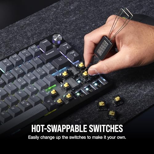 Corsair K65 Plus Wireless 75% RGB Teclado mecánico para Juegos Intercambiable en Caliente - Interruptores lineales Rojos MLX prelubricados - Supresión de Ruido de Doble Capa - Teclas PBT -
