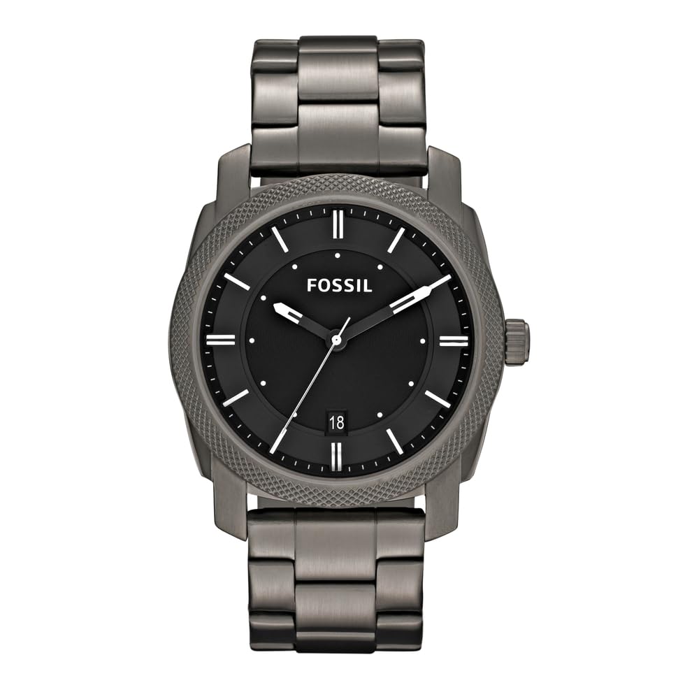 Fossil Reloj para hombre Machine, movimiento de cuarzo, caja de acero ahumado de 42 mm con correa de acero, FS4774