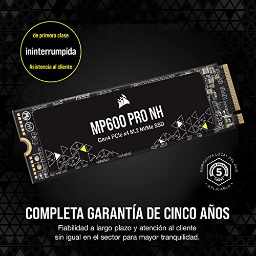 Corsair MP600 PRO NH 8 TB SSD PCIe Gen4 x4 NVMe M.2 - TLC NAND de Alta Densidad - M.2 2280 - Compatibilidad con DirectStorage - Hasta 7.000 MB/s - Sin Disipador de Calor - Negro