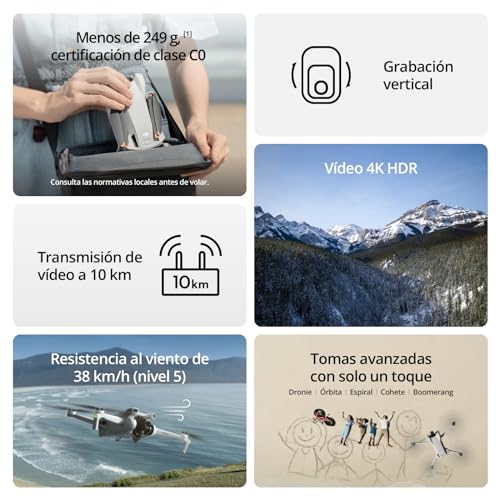 DJI Mini 3 (DJI RC) – Dron Mini con Mando a distancia y cámara, ligero y plegable con vídeo 4K HDR, 38 min de tiempo de vuelo, Grabación vertical y funciones inteligentes, C0