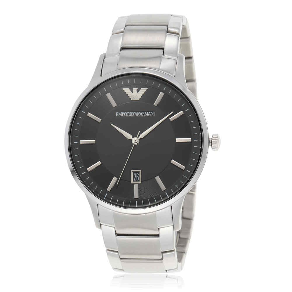 Emporio Armani Reloj para hombre, movimiento de tres manecillas con fecha, caja de acero inoxidable plateado de 43 mm con correa de acero inoxidable, AR11181, Tono plateado y negro