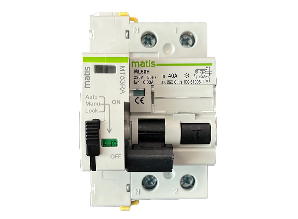 Diferencial rearmable 2P 40A 30mA, protección de circuitos eléctricos, evita sobrecargas y cortocircuitos, ideal para instalaciones residenciales.