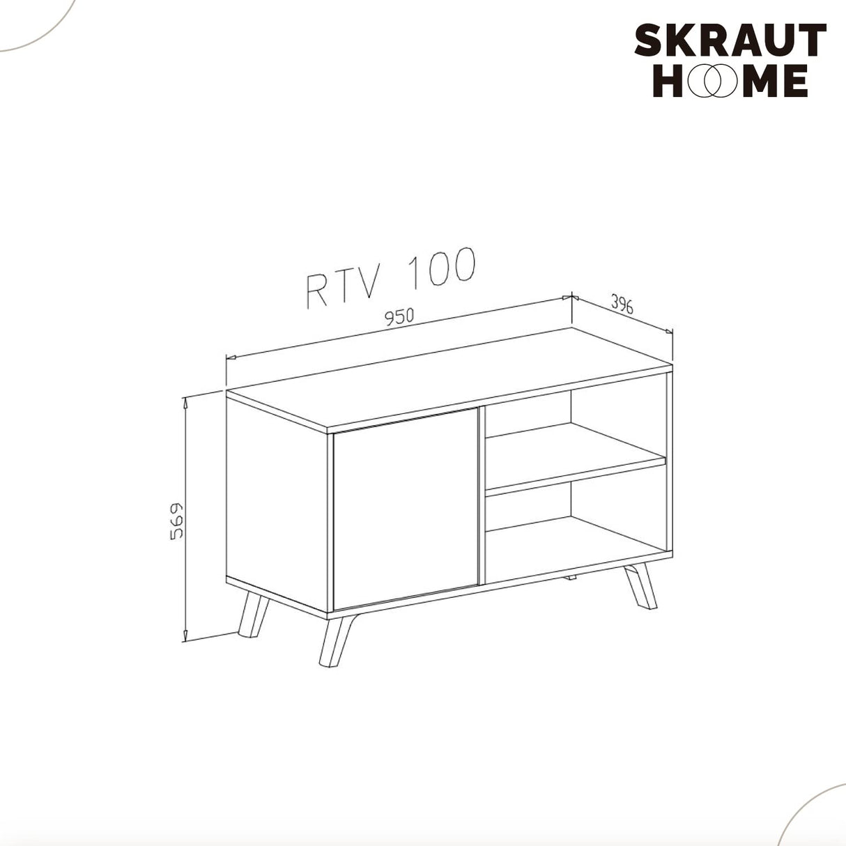 Skraut Home | Mueble de TV para Salón | 57 x 95 x 40 cm | Indicado para TV de 32/40" | Modelo Wind 100 | Puccini | Puerta Abatible Color Blanco