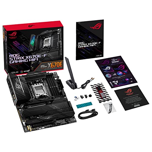 ASUS ROG Strix X670E-F Gaming WiFi - Placa Base ATX (AMD Ryzen AM5, VRM de 16 + 2 Fases, DDR5, 4 Ranuras M.2, USB 3.2 Gen 2 x 2, PCIe 5.0, WiFi 6E, AI Cooling II y Aura Sync)
