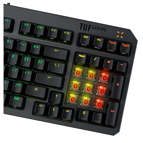 ASUS TUF Gaming K3 Gen II - Teclado Compacto de 98 Teclas, interruptores óptico-mecánicos RGB Red, Espuma amortiguadora, IP57, Placa Superior Desmontable y Aura Sync - Teclado QWERTY Español