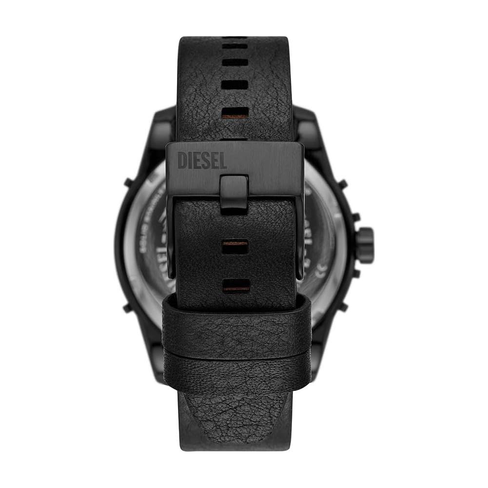 Diesel Reloj para hombre Caged, mecanismo de tres manecillas con fecha, caja de 46 mm de acero inoxidable negro con correa de piel, DZ1948