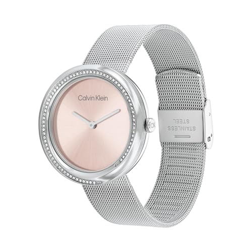 Calvin Klein Reloj Analógico de Cuarzo para Mujer Colección Twist con Correa de Malla de Acero Inoxidable Plateada - 25200149