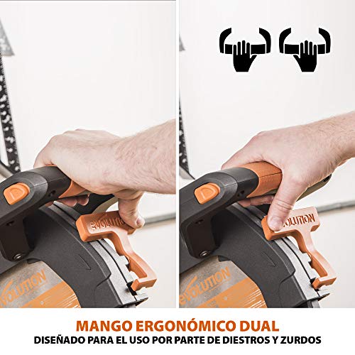 Evolution Power Tools R255SMS-DB ingletadora, Sierra ingletadora deslizante multimaterial de 255 mm, con doble bisel y paquete plus, hasta 300 mm x 90 mm, 5° a izquierda y derecha, inglete de 50°