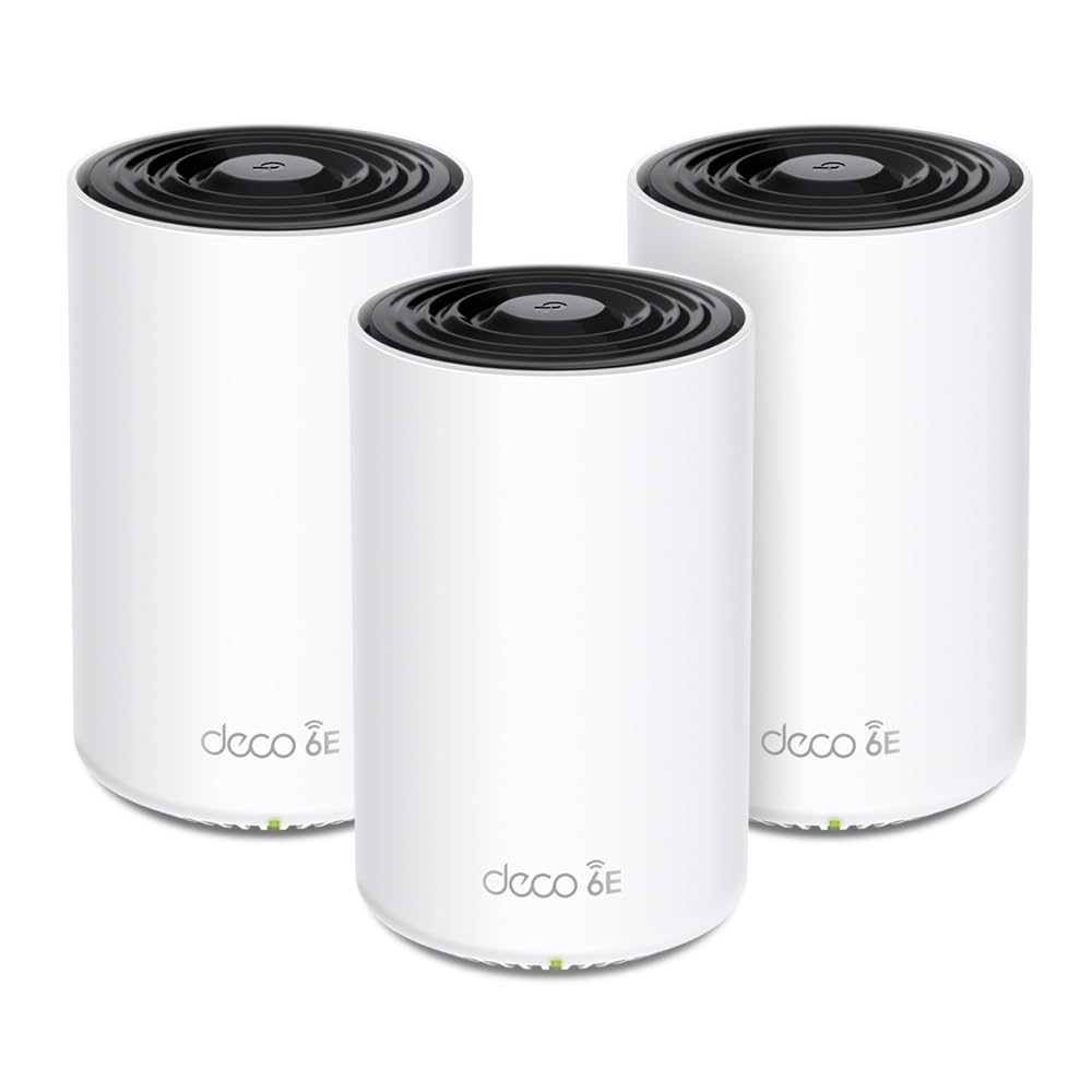 TP-Link Deco XE75 Pro(3-Pack) - WiFi AI Mesh AXE5400, WiFi 6E, 1X Puerto 2.5 Gbps,2X Puerto 1G, Banda 6GHz, Ancho Canal de 160MHz,Cobertura WiFi de 668 m2, Fácil Instalación,hasta 200 Dispositivos