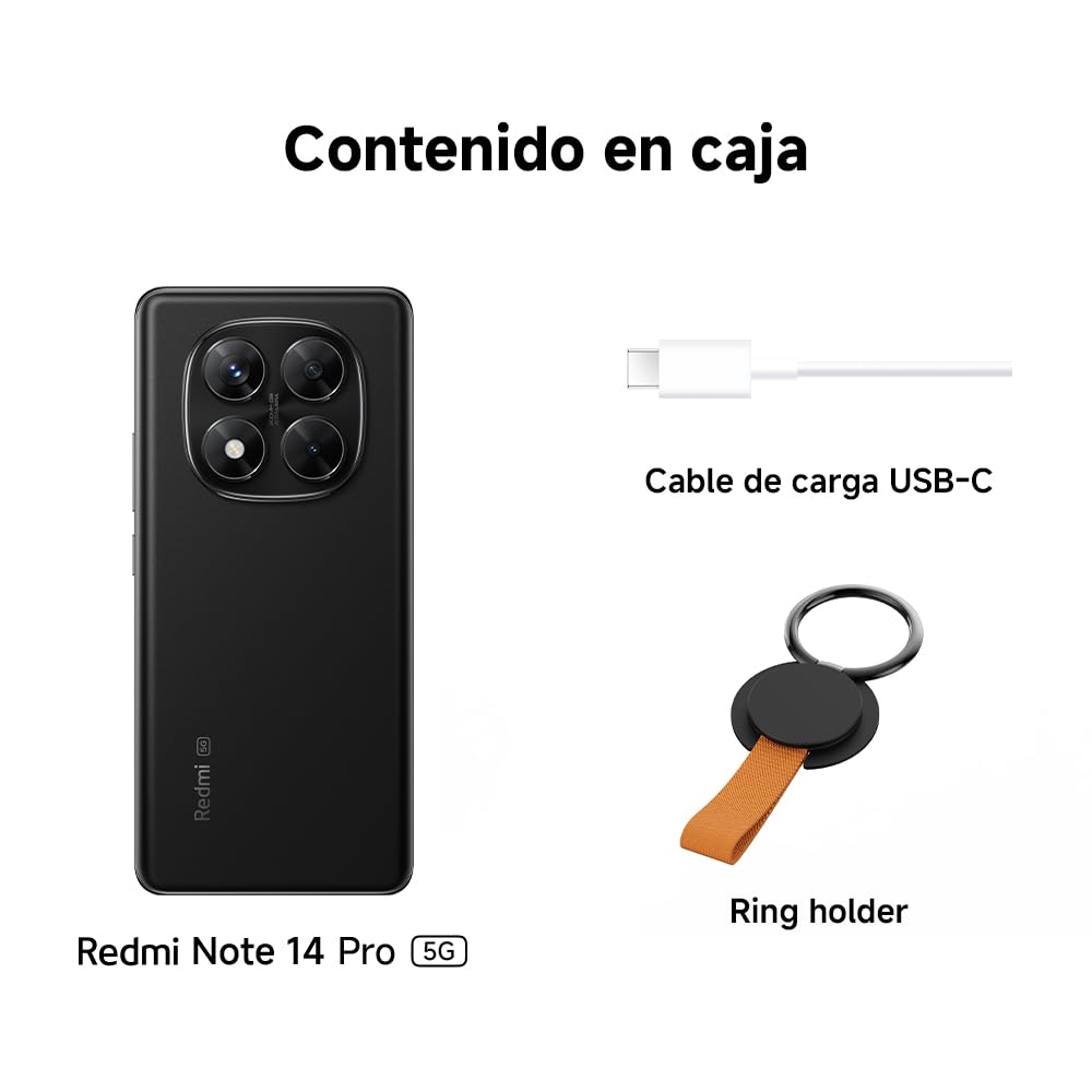 XIAOMI Redmi Note 14 Pro 5G - Smartphone de 8+256GB, Pantalla de 6.67" AMOLED FHD+ 120Hz, MediaTek Dimensity 7300-Ultra, cámara de 200MP, 5110 mAh, Cargador no Incluido, Negro (Versión ES)