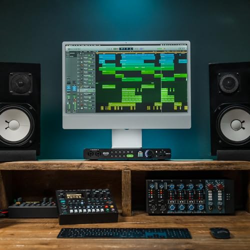 Audient EVO16 Interfaz de audio, tecnología de conversión de última generación (24 entradas/salidas, Smartgain multicanal, loopback de audio, 8 amplificadores de micrófono, conexión USB-C), Negro