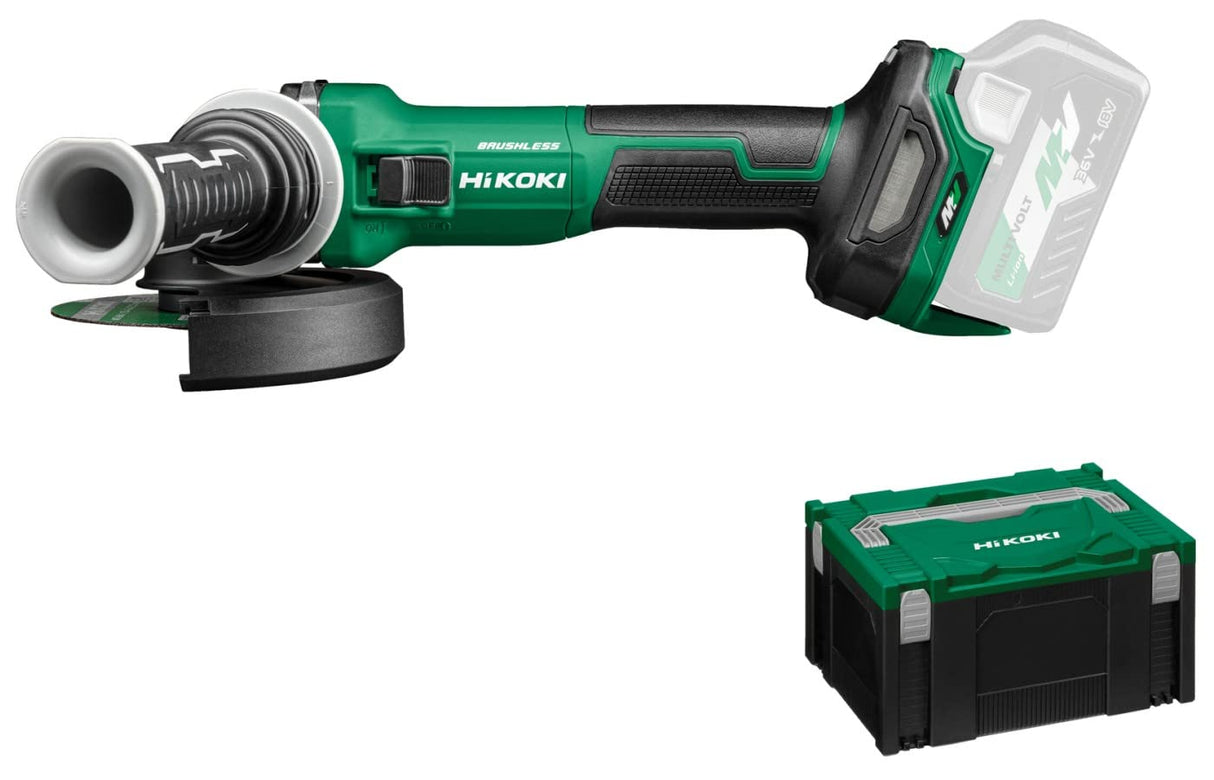 HIKOKI Akku Winkelschleifer, G3613DVEW2Z, (Basic) (36V, 3000-10000-1/ min-1 min Drehzahl, Scheiben-ø: 125mm, Brushless, mit AT Modus, Spindelarrietierung, im HSC III (OHNE Akku und Ladegerät)