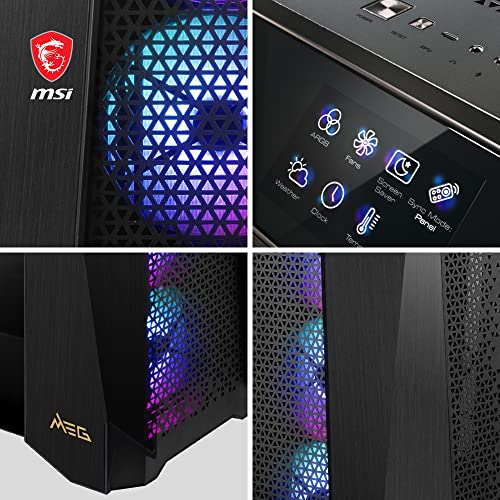 MSI Meg Prospect 700R - Carcasa para PC de Torre Media, Capacidad E-ATX, Pantalla táctil IPS, Panel Lateral Modular, 4 Ventiladores ARGB de 140 mm, Puertas batientes Izquierda/Derecha, 4 filtros de
