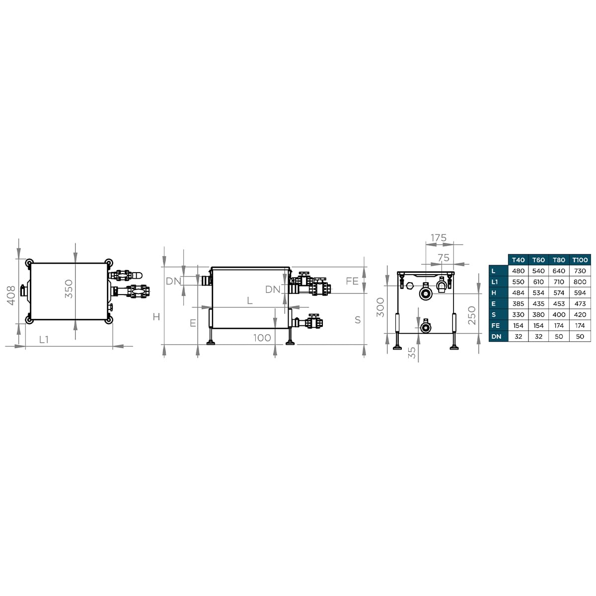 SFA Sanigrease T 40 - Bandeja de Grasa (inmersión en Restaurante), Volumen 39 L, Bandeja sobre 4 pies, Cesta de pelado extraíble – compacta – 55 x 40,8 x 48,4 cm