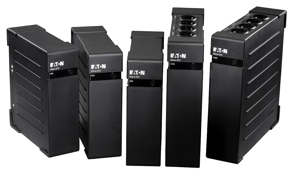 Eaton Ellipse Eco 1600 USB DIN - Fuente de alimentación ininterrumpida (SAI) - Potencia 1600 VA con protección de sobretensión (8 Salidas Schuko), Negro