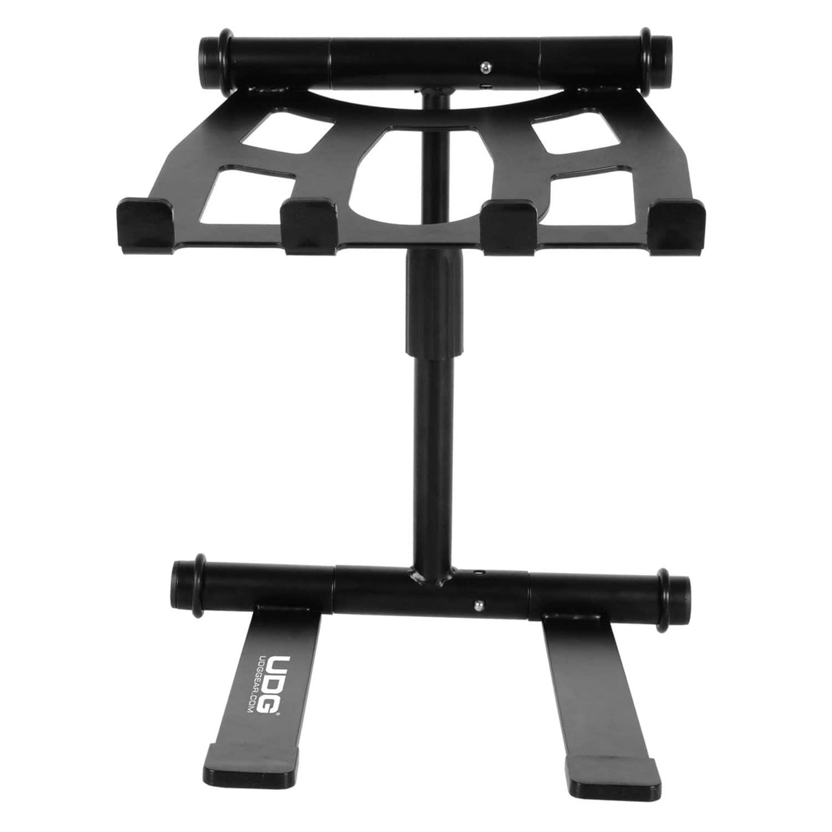 UDG Ultimate-DJ-Gear.COM Soporte para portátil Ajustable en Altura Color Negro - Estante telescópico Ajustable en Altura para portátil Que Gira 360°, Adecuado para DJs móviles y músicos electrónicos