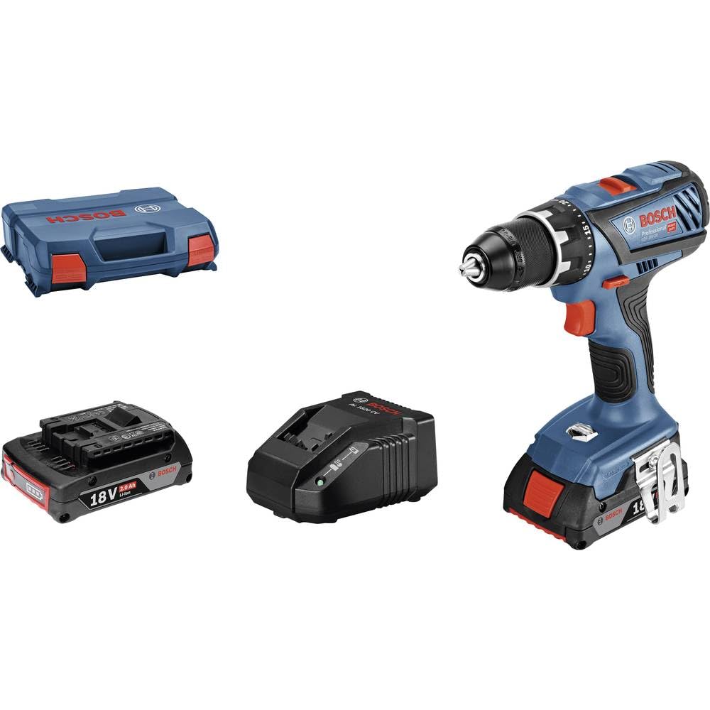 Bosch Professional 18V System GSR 18V-28 - Atornillador a batería (63 Nm, Ø máx. tornillo 10 mm, 2 baterías x 2,0 Ah, en L-Case)