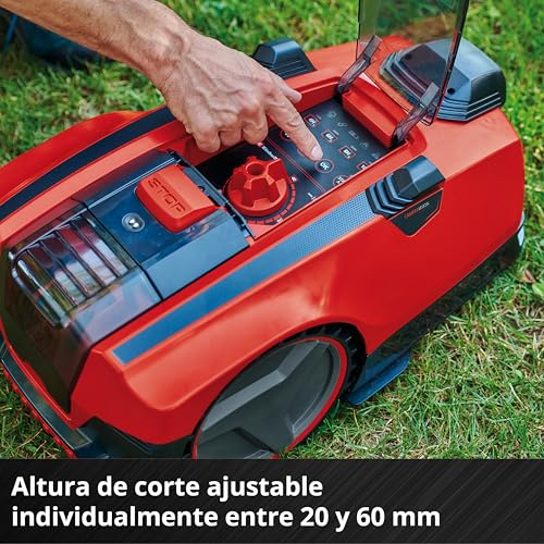 Einhell Robot cortacésped FREELEXO CAM 500 Power X-Change (18V, cámara vs Alambre de delimitación, Superficies de césped de 500m2, Pendiente hasta 25%, Ancho de Corte 18cm, protección antirrobos)