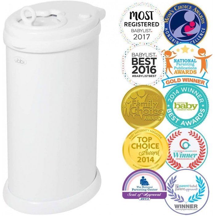 Ubbi Cubo de pañales de acero inoxidable, bloqueo de olor, no requiere bolsa especial, galardonado, imprescindible para el registro, color gris pardo mate