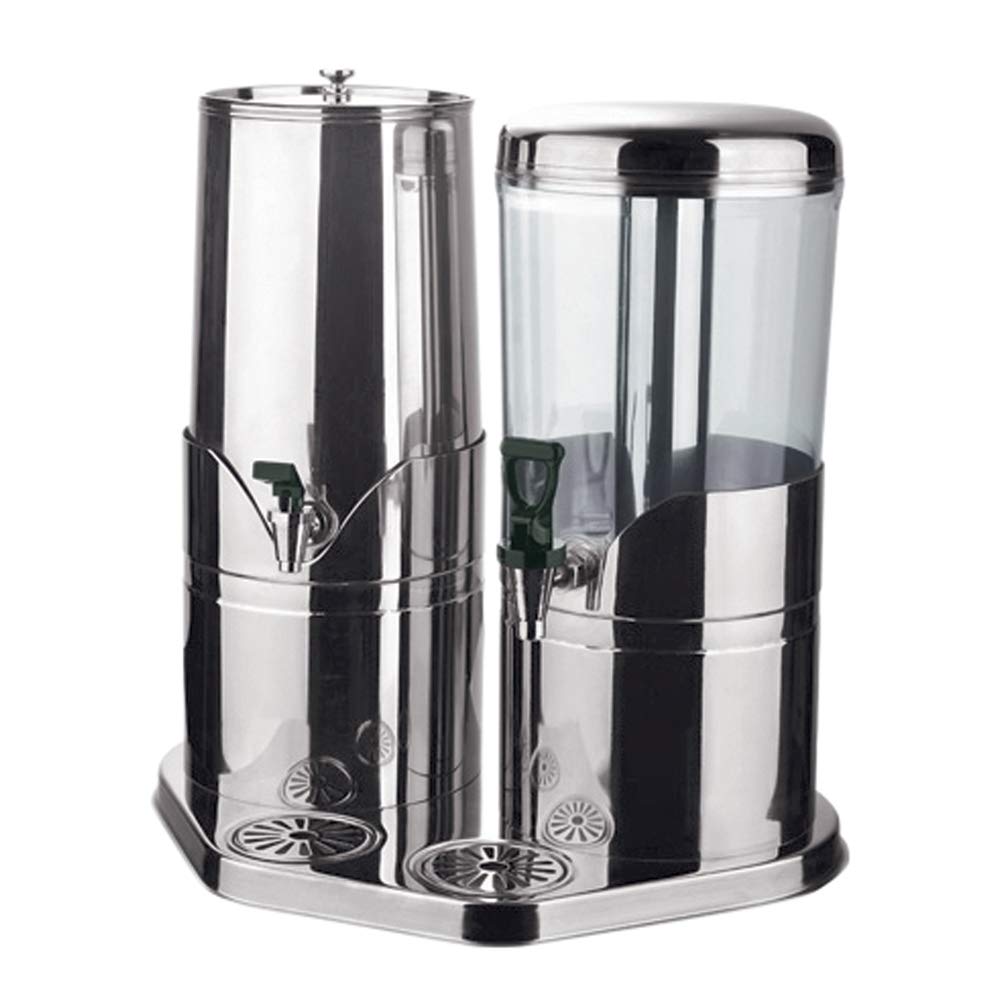 WAS 9929 280 - Dispensador de bebidas de acero inoxidable con recipiente de policarbonato y recipiente de acero inoxidable, 2 x 8,0 l, 50 x 34 x 52 cm