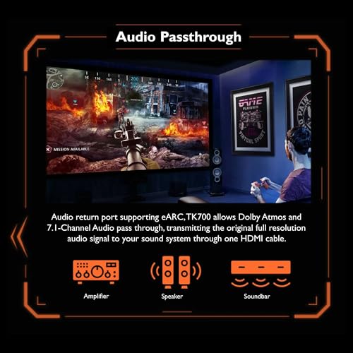 BenQ TK700 Proyector para Juegos 4K HDR con HDMI 2.0 * 2 | 60hz @ 4K | 240hz @ 1080p | 3200 Al | Modo de Juego | Altavoz de cámara 5W | 2D Keystone | 3D | PS5 | Xbox Series X