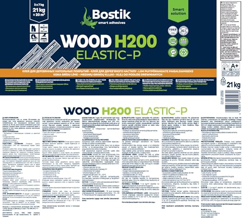 BOSTIK WOOD H200 ELASTIC-P Beige, Adhesivo Híbrido Universal Elástico para Madera, Agarre de Alta Succión, sin Imprimación Previa, Aplicable en Suelos Radiantes, Interior, Bote 21 kg (3 uds de 7 kg)