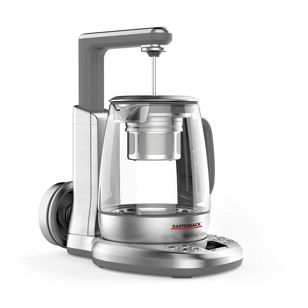 GASTROBACK 42440 Design Tee Automat Advanced Plus - Hervidor de agua y té automático (2 en 1), temporizador de 24 horas, filtro de té de acero inoxidable, recipiente de cristal de 1,5 litros, 2000 W