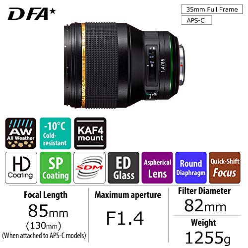 HD PENTAX-D FA★85mmF1.4ED SDM Prime Teleobjetivo Nueva generación, lente de la serie Star Últimas tecnologías de recubrimiento de lente PENTAX Imágenes extra nítidas