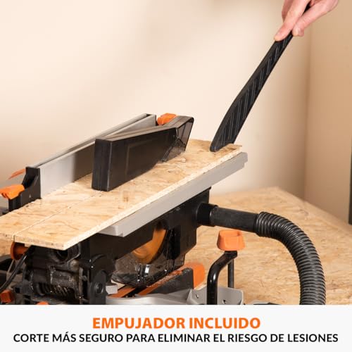 Evolution Power Tools R210MTS-G2 Sierra híbrida convertible de mesa/ingletadora, compacta y portátil, corte multimaterial, corta madera, metal, plástico, etc.; incluye una hoja de 210 mm