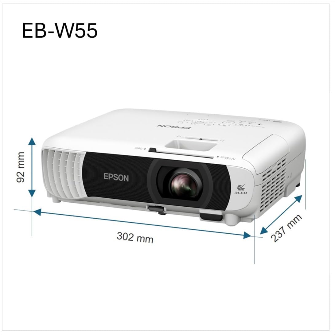 Proyector EB-W55 económico WXGA con lámpara, Wi-Fi Incorporado, 2 Puertos HDMI, tamaños de Imagen sobre Pantallas de hasta 320″ y luminosidad de 4000 lúmenes