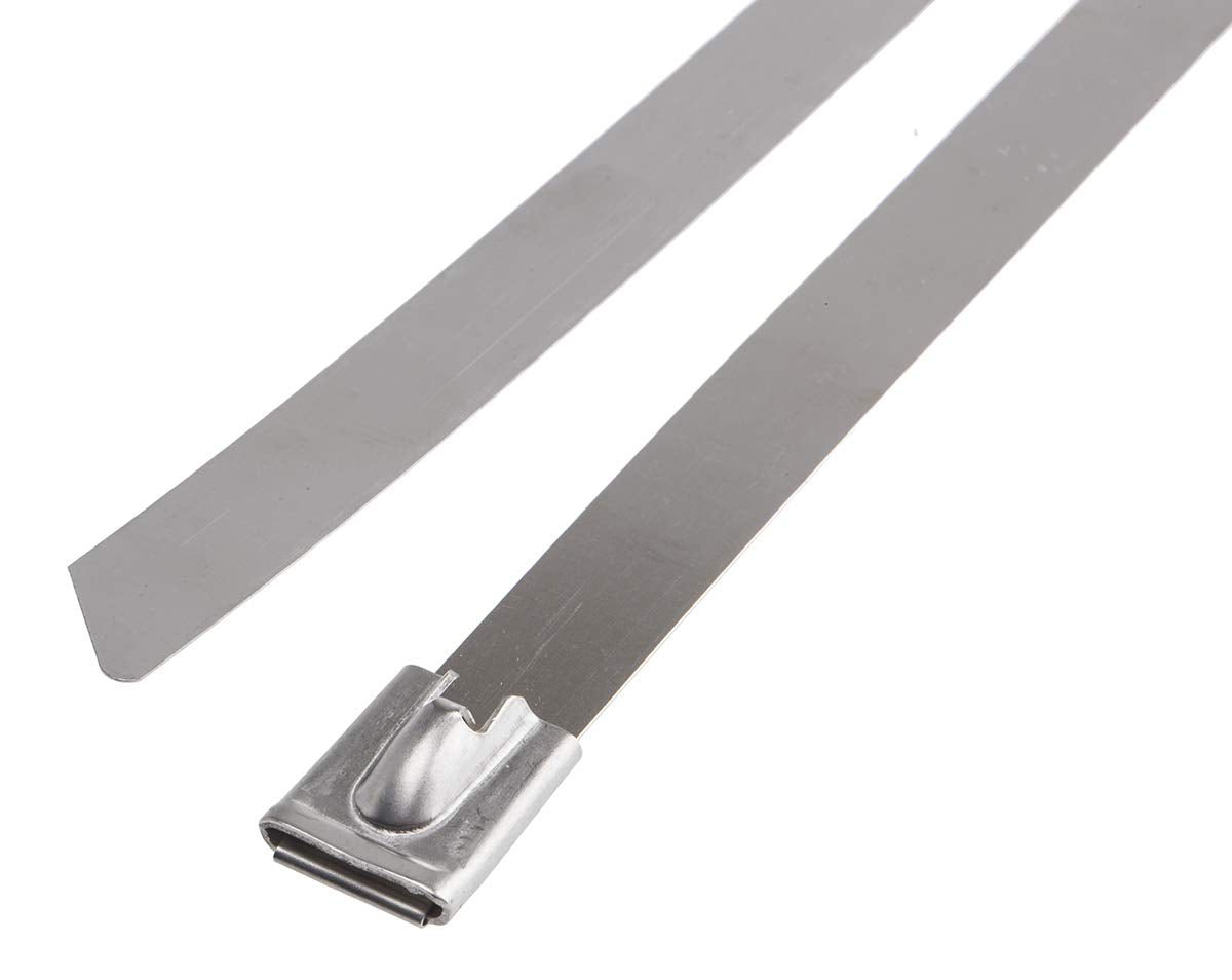 RS PRO Bridas de acero inoxidable para bolígrafo de punta redonda de acero, 12 mm x 840 mm, paquete de 100 unidades