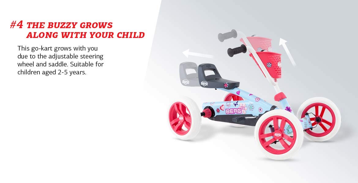 BERG Pedales Buzzy 2 en 1 Incl. Barra de Empuje, Kart, Rueda Libre, vehículo de Pedal, vehículo Infantil con Freno de Mano, vehículo de Pedales con Alto estándar de Seguridad, gokart a Partir de 2